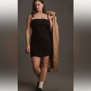 NWT Maeve-Anthropologie Stretch Linen blend Strapless Mini Dress Black/White 1X